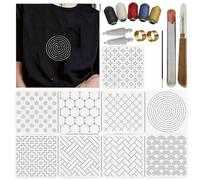 klahh 50 Pcs Sashiko Stitching Kit with 9 Reusable Sashiko Templates, 41 Essential Embroidery Tools for Hand Sewing, Textile Design & Craft Projects