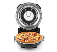 KLAIF Electric Countertop Pizza Oven With 12" Ceramic Stone, Dual Adjustable Temperature Controls, Includes 4 Pizza Tools (Black)