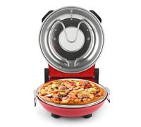 KLAIF Electric Countertop Pizza Oven With 12" Ceramic Stone, Dual Adjustable Temperature Controls, Includes 4 Pizza Tools (Red)