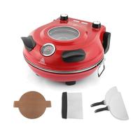 KLAIF Electric Pizza Oven Indoor With 12" Ceramic Stone, Dual Adjustable Temperature Controls, Includes 4 Pizza Tools, LMC-Red
