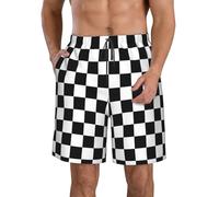 Klainlcly Board Shorts Mens Swim Trunks Swimwear Quick Dry Beach Swimsuits, Black White Checkered, L