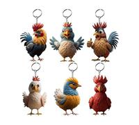 Klaisy 6pcs Multi Functional Keychain Cute Rooster Pendant Keyring Christmas Chicken Chain Ornament For Keys Backpacks Birthday Gift