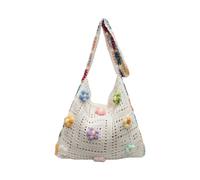 Klaisy Fashionable Women's Knitted Beach Bag Crochet Shoulder With Decorative Hollow Patterns And Adjustable Strap Beach Large Capacity