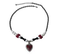 Klaisy Red Heart Thorns Pendant Necklace Vintage Punk Gothic Neck Jewelry Alloy Pendant Necklace For Any Outfits Red Heart