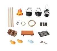 Klaisy Simulation Camping Accessories Including Miniature Grills and Faux Burning Wood Campfire for 1/12 Doll House Landscape Realistic Campfire Doll House Scene Props