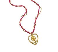 Klaisy Unique Heart Flower Grape Design Stainless Steel Necklace With Crystal Accent Adjustable Chain For Everyday Wear Trendy Unisex Stainless Steel Chain