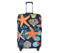 KLAMN Marine Starfish Coral Print Luggage Cover,Travel Luggage Cover Elastic Suitcase Protector 18-32 Inch Luggage, White, S