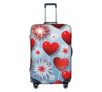 KLAMN Red Hearts Fireworks Print Luggage Cover,Travel Luggage Cover Elastic Suitcase Protector 18-32 Inch Luggage, White, XL