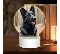 KLAMN Round Acrylic Touch Bedside Night Light,Black german shepherd dog Printed LED Night Lamp with USB plug,3 Colours Dimmable, WZ201