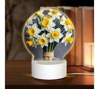 KLAMN Round Acrylic Touch Bedside Night Light,Bouquet of Daffodils Printed LED Night Lamp with USB plug,3 Colours Dimmable, WZ201
