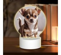 KLAMN Round Acrylic Touch Bedside Night Light,Cute Chihuahua Printed LED Night Lamp with USB plug,3 Colours Dimmable, WZ201