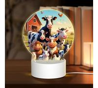 KLAMN Round Acrylic Touch Bedside Night Light,Farm Animals Printed LED Night Lamp with USB plug,3 Colours Dimmable