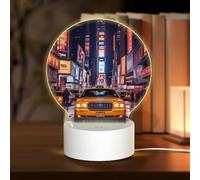 KLAMN Round Acrylic Touch Bedside Night Light,New York Night Printed LED Night Lamp with USB plug,3 Colours Dimmable, WZ201