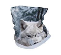 KLAMN Snow Wolf Print Warmer Face Mask Seamless Neck Gaiter Tube Bandanas Multi Headwear Magic Headband Sweatband, White, One size