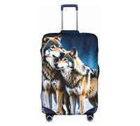 KLAMN Wolves Love Under The Moon Wild Animal Print Luggage Cover,Travel Luggage Cover Elastic Suitcase Protector 18-32 Inch Luggage, White, M
