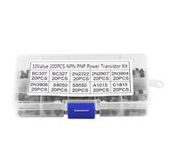 Klanata 200 Pcs Transistor Kit - 10 Values Silicon NPN PNP Power Transistors - Assortment Kit for Electronics Projects