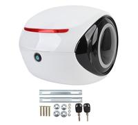 Klanata 32L Motorcycle Top Case ABS Sporty Rear Trunk Box - Water Resistant Dust Proof Storage Tail Box for Scooter and Electric Bike with Backrest and Reflective Strips - Lightweight Grey (White)