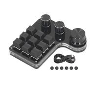 Klanata 9 Key Mini Keypad with 3 Control Knobs and Mechanical Red Switches, Customizable Macro Programming for Industrial Control and Office Use, RGB LED Backlit Wired USB C Connection