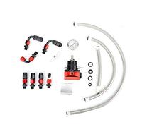 Klanata Fuel Pressure Regulator Kit, 0-100PSI Universal Adjustable Aluminum with AN-6 Fuel Hose Fittings, Black-Red for Car Automotive