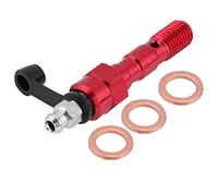 Klanata Motorcycle Brake Caliper Banjo Bolt with Bleed Nipple - M10 x 1.25mm Thread Screw for Master Cylinders - Anodized Aluminum Construction with Dust Cap and Copper Washers - Red (Red)