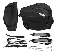 Klanata RHA0802 Motorcycle Seat Tail Bag and Backpack Dual Use Helmet Carrier for Riding - Large Storage Capacity with Reflective Strips and Rain Cover - White Marks (White Label)