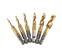 Klanata Spiral Flute Taps Set - Metric Screw Tap Drill Bits - High Speed Steel Hex Shank Combination - M3-M10-6pcs - for Metalworking & DIY Projects - Professional & Home Use (Two-in-one composite