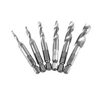 Klanata Spiral Flute Taps Set - Metric Screw Tap Drill Bits - High Speed Steel Hex Shank Combination - M3-M10-6pcs - for Metalworking & DIY Projects - Professional & Home Use (Two-in-one composite