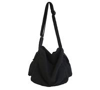 KlaOYer Canvas Messenger Bag Large Hobo Bag Crossbody Shoulder Bag Tote Bag with Pocket for Women and Men, Black 2, Vegan Plain Aesthetics