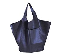 KlaOYer Oversized Leather Tote Bag Huge Capacity Work Hobo Pu Leather Bucket Purse And Handbag Large Soft Travel Shopping Bag, Blue, L, Vegan Plain Aesthetics