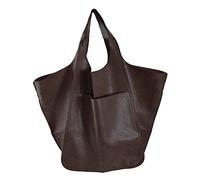 KlaOYer Oversized Leather Tote Bag Huge Capacity Work Hobo Pu Leather Bucket Purse And Handbag Large Soft Travel Shopping Bag, Coffee, L, Retro
