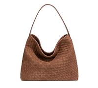 KlaOYer Woven Suede Tote Bag for Women Summer Beach Hobo Bag Large Travel Shoulder Bag Vegan Crossbody Purse Handmade Handbag (Brown)