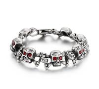 Klapgo Skull Bracelet Halloween Ghost Head Skull Bracelets for Men with Red Eyes and Crossed Skulls Unique Stainless Steel Hip Hop Gothic Jewelry