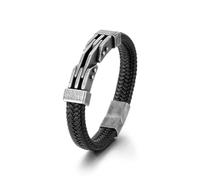 Klapgo Stainless Steel Rock Punk Braided Leather Bangle for Men,Cuff Bangle Bracelet Old Metal Finishing, Large, Leather, no gemstone