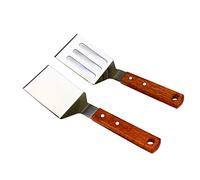 KLAQQED 2 PCS Metal Spatula for Cast Iron Skillet, Stainless Steel Grill Spatula Slotted Turner Fish with Wood Handle Flat Top Griddle for Cooking BBQ