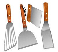KLAQQED Spatula, Metal Spatulas Set, Stainless Steel Spatula, Fish Spatula Turner Cooking BBQ Grill Griddle Spatula, Metal Spatula for Cast Iron Skillet, Small Wide Kitchen Spatulas with Wood Handle