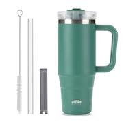 Klaraber Coffee Cup Travel Mug with Handle, 30oz Tumbler with Lockable Lid, Stainless Steel Vacuum Insulated Water Bottle with Straw, Leakproof & Portable Travel Cup for Hot and Cold Drinks (Green)