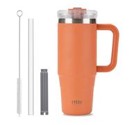 Klaraber Coffee Cup Travel Mug with Handle, 30oz Tumbler with Lockable Lid, Stainless Steel Vacuum Insulated Water Bottle with Straw, Leakproof & Portable Travel Cup for Hot and Cold Drinks (Orange)