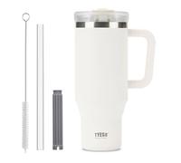 Klaraber Coffee Cup Travel Mug with Handle, 40oz Tumbler with Lockable Lid, Stainless Steel Vacuum Insulated Water Bottle with Straw, Leakproof & Portable Travel Cup for Hot and Cold Drinks (White)