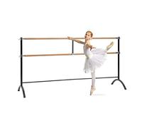 Klarfit Barre Anna-Marie - Double Ballet Bar, Free-standing, 2 x 38 mm Ø, Powder-coated Steel Tubes with Wooden Look, Suitable for Numerous Stretch and Movement Exercises - 220 x 113 cm, Black