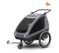 Klarfit GoKiddo Bike Trailer for Kids - 2-in-1 Bicycle Trailer & Buggy, Adjustable Seats, Brakes, 40kg Capacity, Rain & UV Protection, Foldable, Dark Grey
