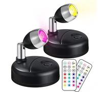 Klarlight 2 Pack Mini RGB Battery Spotlights Indoor with Remote Control Wireless LED Spot Lights Picture Light with 13 Light Colours for Cabinet Art Display Party Ambience