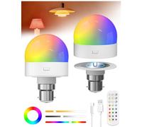 Klarlight 2 Pack Rechargeable Light Bulbs with Remote Control, 40W Equivalent, Dimmable 3CCT+12RGB Colour Changing, 2500mAh, B22 Detachable LED Bulb with Timer, Battery Operated Light Bulb for Lamps