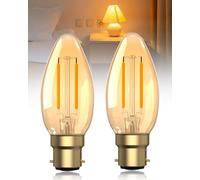 Klarlight B22 LED Bayonet Light Bulb Warm White 2200K,Large Bayonet Candle Bulbs,C35 Vintage Low Watt Energy Saving Bulb for Night Light,2,5 Watt(20W Equivalent),Amber Glass,Non-Dimmable,2-Pack