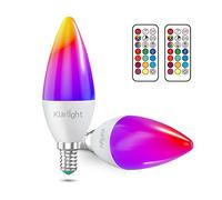 Klarlight C35 E14 Colour Changing LED Bulbs, 3W Dimmable RGB Candle Bulb, E14 LED Warm White 3000K Angle Light Bulb, Memory Function Colour Changing Light Bulbs with Remote Control, Pack of 2