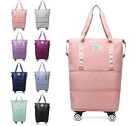 Klarson Expandable Bag with Wheels, Collapsible Luggage with Wheels, Foldable Suitcase Without Handle, Lightweight Durable Rolling Duffle Bag with Wheel (Pink)