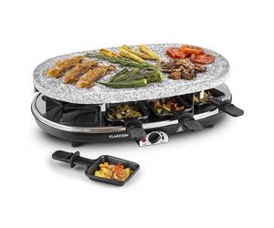 Klarstein 1500W Raclette Grill Machine w/Large Indoor Grill, Rotatable & Adjustable Table Top Raclette Machine w/ 8 Small Pans & Stone Grate, Cheese Grills For Cooking Indoors