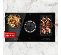 Klarstein 2-in-1 Electric Induction Hob & Kitchen Extractor Fan for Kitchen Islands, Steel Fan 654m³/h Airflow, 4-Zone Induction Cooker Hoods, Touch Control Ceramic Hob, Energy Class A Cooker Hood