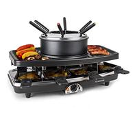 Klarstein 3-in-1 Raclette Grill Machine & Fondue Set, 1100W Stone Indoor Grills Raclette Machine, Wide Table Top Grill w/ 8 Small Pans Forks, Cheese Fondue Sets for Cooking Indoors