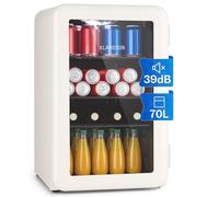 Klarstein 70L Beer Fridge, Glass Mini Fridge for Bedrooms, Quiet Small Fridge Wine Cooler, Indoor/Outdoor Home Bar Storage for Beverages, Soft Drinks, Low Noise, Removable Shelves, 0-10°C