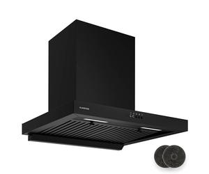 Klarstein AeroClean Cooker Hood - 60cm Wall Mounted Extractor, 721 m³/h Boost Energy, LED Lighting 3800-4200 K, Quiet 52 dB, Black, Exhaust & Charcoal Filters